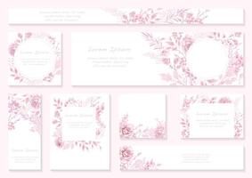 Set of Pink Floral Backgrounds With Text Space Isolated On A Pink Background Illustration. vector