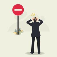 Businessman looking stop sign. Career stop or being fired illustration vector