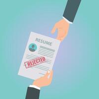 Hand hold rejected resume. Rejection job stock illustration vector