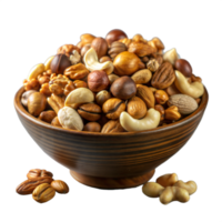 Assorted nuts in a decorative bowl isolated on transparent png