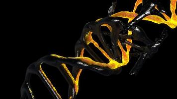 3d DNA molecule is destroyed and mutates rotating on a black background video