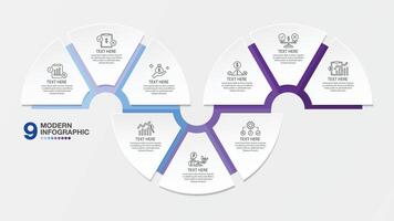 azul tono circulo infografía con 9 9 pasos, proceso o opciones vector