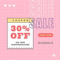 cute pink sale and coupon template design poster for social media content post vector