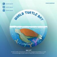 World Turtle Day background with a turtle in the ocean vector