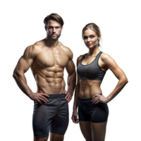 Fit athletic couple posing together on a transparent background png