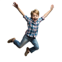 Joyful boy jumping in the air with a big smile png