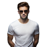 stilvoll jung Mann mit Sonnenbrille auf ein transparent Hintergrund png