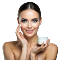 Young woman applying moisturizer on her flawless skin png