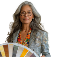 Senior Frau mit Farbe Palette, Experte im Innere Design png