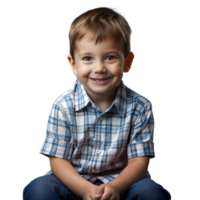 Cheerful young boy smiling in a plaid shirt on a clear background png