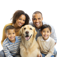 Happy family with their golden retriever smiling at camera png