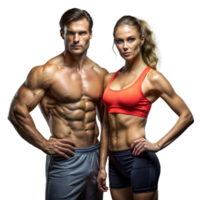 Fit male and female athletes showing off muscular physiques png