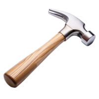 High-quality steel hammer with wooden handle on transparent background png