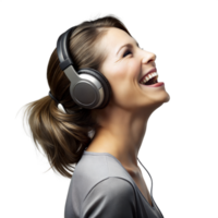 Joyful woman enjoying music with modern headphones png