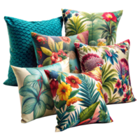 Colorful tropical design pillows on a transparent background png