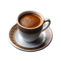 Close-up of a frothy coffee in a decorative cup on a saucer png