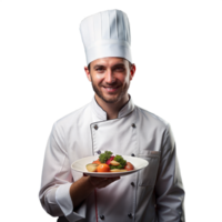 Professional chef presenting a dish of gourmet vegetables png