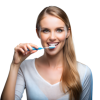 Young woman brushing teeth with a bright smile png