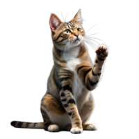 Striking pose of a playful domestic Bengal cat on one leg png