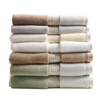 Stack of soft bath towels in neutral colors png