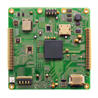 Detailed circuit board with a variety of electronic components png