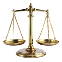 Golden balance scale isolated, symbol of justice and fairness png