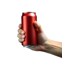 mão segurando uma vermelho refrigerante pode isolado em transparente fundo png