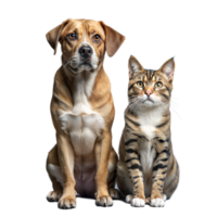 retrato do uma cachorro e gato sentado junto, transparente fundo png