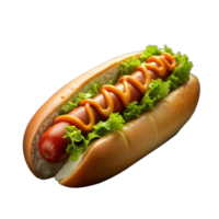 Delicious hot dog with fresh lettuce and mustard sauce png