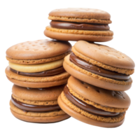 Stack of chocolate cream filled biscuits on a clear backdrop png