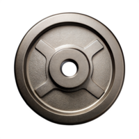 High-resolution image of a gray metal pulley isolated png