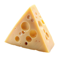 de cerca de un suizo queso cuña en transparente antecedentes png