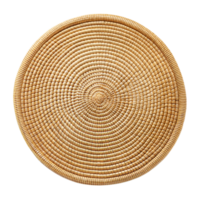 Handcrafted wicker placemat with intricate circular patterns png