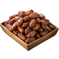 Fresh dates in a wooden bowl on transparent background png