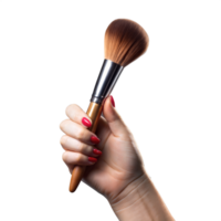 Elegant hand holding a makeup brush on a clear background png