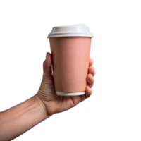 Hand holding a disposable coffee cup on a clear background png