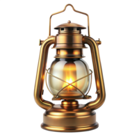 Vintage brass lantern with glowing light on clear background png