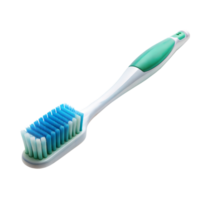 Angled green and white toothbrush isolated on transparent background png