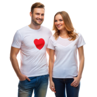 lächelnd Paar im beiläufig Kleider mit Herz Design png