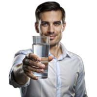 Geschäftsmann Angebot ein Glas von Wasser mit ein freundlich Lächeln png