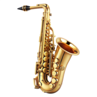 Golden saxophone on a transparent background, detailed and shiny png