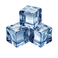 Three crystal clear ice cubes on transparent background png