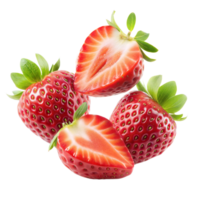 frisch ganze und geschnitten Erdbeeren auf transparent Hintergrund png