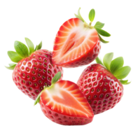 Fresh whole and sliced strawberries on transparent background png