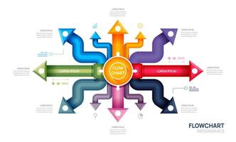 Infographic arrow flow chart diagram template for business. 8 options, digital marketing data, presentation infograp. vector