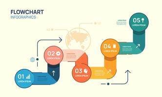 Infographic arrow flow chart diagram template for business. 5 options, digital marketing data, presentation infograp. vector