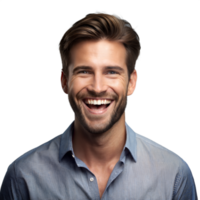 Beau homme souriant avec une branché barbe et coiffure png