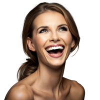 joyeux Jeune femme en riant avec en bonne santé embrasé peau png