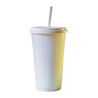 Disposable paper cup with lid and straw on transparent background png