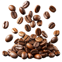 Floating coffee beans on a seamless transparent background png